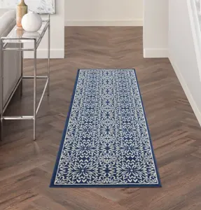 Floral Navy/Ivory Area Rug 2'3" x 7'3" with 7' Runner