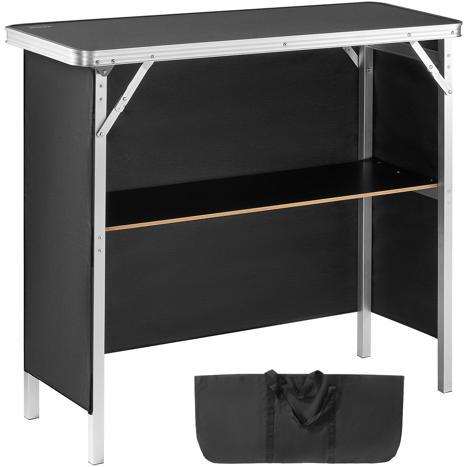VEVOR Folding Portable Bar Table - Alloy, Collapsible, Compact, Durable Fold-Down Bar Table with Carrying Case, Storage Shelf, Black Skirt - 38.39"x15.16"x34.25" Indoor/Outdoor Tradeshow Podium, Father's Day Gift, Alloy Bar Tables, Collapsible Bar Cabinet