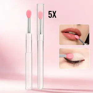 5-Piece Silicone Lip Brush Set with Covers, Mini Portable Makeup Brushes, Transparent Handle Soft Silicone, Ideal for Lipstick, Lip Gloss, Concealer