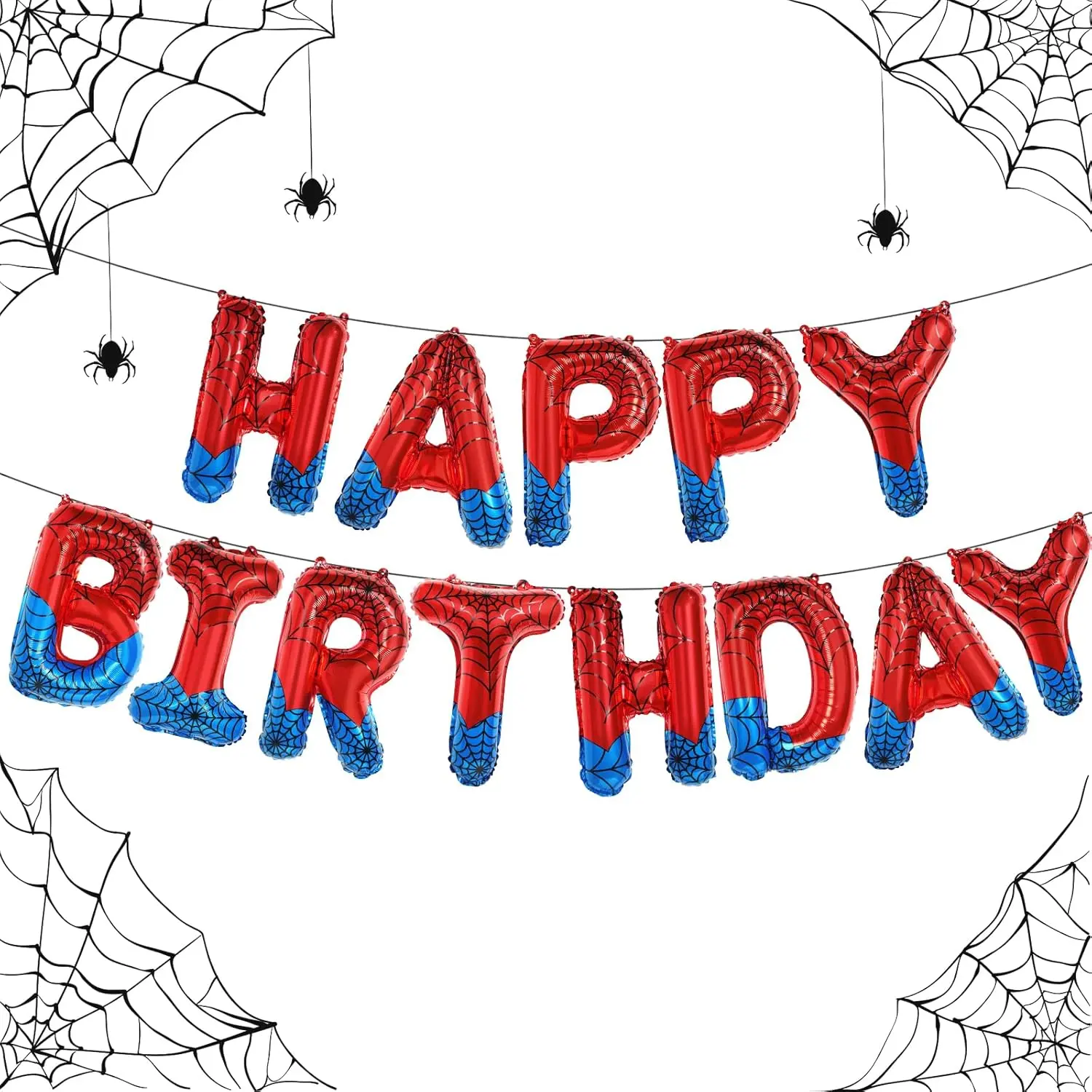 Spider Theme Happy Birthday Decorations Kit with Letter Balloons, Banner, Signs, Superhero Party Supplies, Decorations Supplies & Pump for Boys