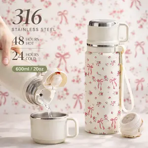 1 Pc Thermal Mug, 600ml Vacuum Cup, Double Wall Insulated Mug, Leak Proof Skinny Tumbler With Handle And Strap, 48 Hours Hot 24 Hours Cold, Portable Travel Mug For Coffee Tea, Gift For Women Men Holiday Daily Use, Insulated Leakproof, Drinkware