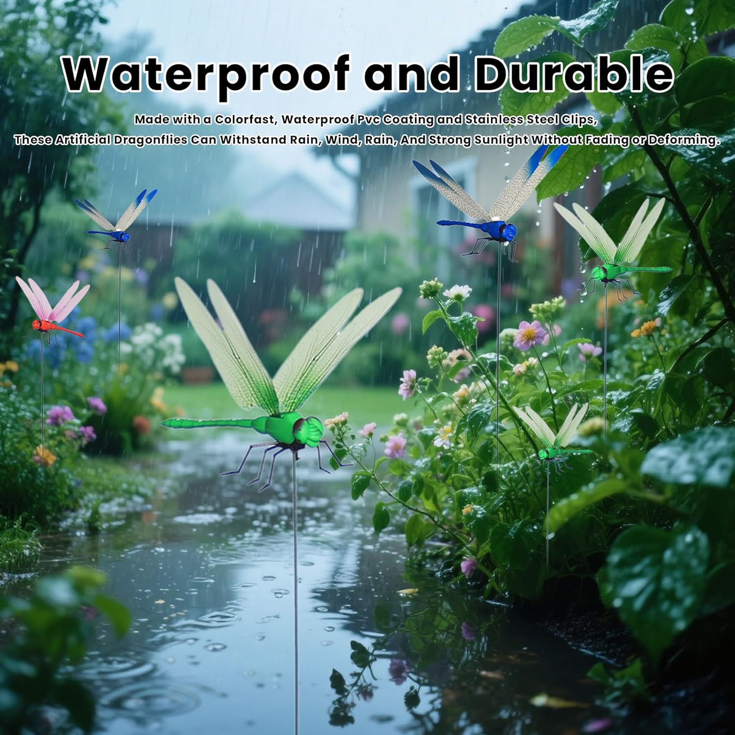 Dragonfly Clip,3D Dragonfly Garden Stakes Decor,Fly Deterrent,Dragonfly Humming Bird Stakes,Deer and Horse,Bird and Fly Scare Devices for Indoor Outdoor Garden (8pcs)