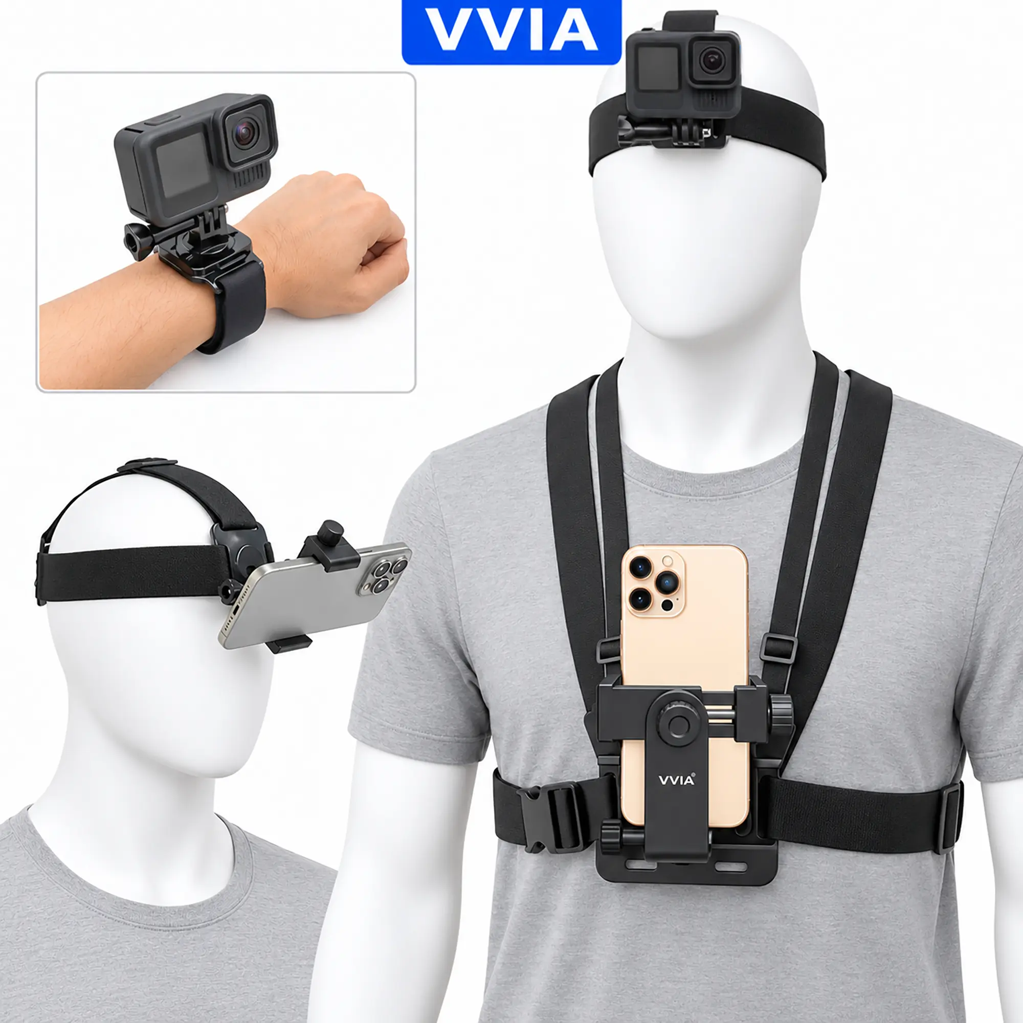 Chest Strap Cell Phone Holder Adjustable POV Chest Mount for Outdoor Riding and Sports - Secure, Comfortable Mobile Smartphone Chest Strap for First-Person Shooting, Compatible with iPhone, Samsung, GoPro, Action Cams