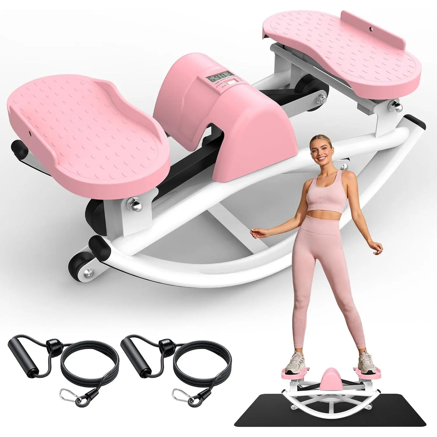 Lateral Stepper for Exercise-Rocking Stepper Machine with Resistance Bands & Anti-Slip Mat and LCD Monitor, Professional Stair Stepper for Home Workout