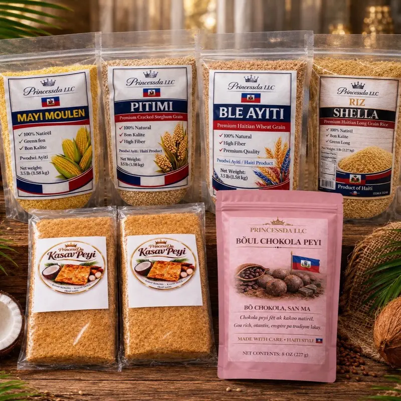 Haitian Food Collection Bundle – Riz Shella, Mayi Moulen, Pitimi, Ble Ayiti, Kasav & Chokola Peyi