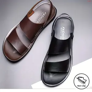 LISM Men's Breathable Open Toe Sandals - Non-Slip Summer Slides in Brown & Black, Comfortable Outdoor Footwear with Double Straps for Men’s Fashion
