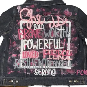 “I am woman” hand painted fashion denim Coat Casual Jacket Womenswear Statement Piece Evening