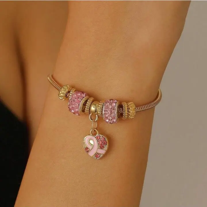 Fashion Braclet - Cancer Awareness and Support Pink Ribbon Charm Bracelet for Support and Awareness