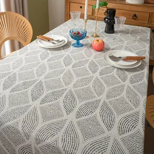 1 piece of gray geometric pattern retro tablecloth, suitable for Christmas decoration, kitchen and restaurant, durable and easy to clean home decoration, modern aesthetic style, smooth fabric surface, indoor self-adhesive backing