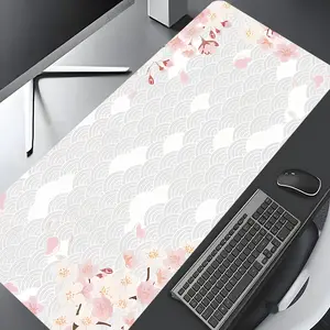 White Pink Cherry Blossom Wave Texture Design Large Gaming Mouse Pad,Aesthetic Desktop Drotection Pad,Washable Rubber Pad Non-Slip Lock Edge Multi-Size Mouse Pad Suitable For Home Office,Good Gift for Family and Friends