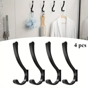 4 Pack Large Heavy Duty Wall Hooks,Black Metal Coat & Bag Hooks,Screw In,Mounted,Holds Coats,Backpacks,Purses,Home Decoration Organiser Dual