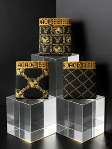 3 pcs black gold printed mid waist flat angle underwear, Soft, breathable - elastic sports shorts, Suitable for daily wear and running exercise, Boxer Boxershorts, Men's four cornered underwear, Boxers Briefs