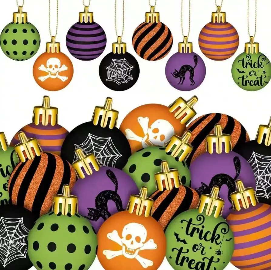 24PCS Halloween Tree Hanging Ornaments 8cm/3.14in – Plastic Bat & Spider Web Decorative Balls, Halloween Tree Decorations for Home Office, Party, Fireplace, Window & Holiday Seasonal Decor