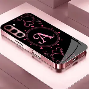 Suitable for [Galaxy S23+] Women's high-end phone case，The latest Pink Iridescent Glass Case—choose from 26 premium-look letters.YM99