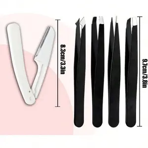 [9+1 PCS] Tweezers Kit Tweezer For Women Facial Hair Removal Tweezers Professional Tweezers Set Eyebrow Tweezer Professional Stainless Steel Eyebrow For Women AndMen Black Beauty Sets