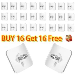 BUY 16 Get 16 Free 32-Piece No-Drill Screw Stickers, Strong Adhesive No-Nail, No Drilling Required Adhesive Wall Hooks Wall Mount Screw Hooks Picture Hangers Only for Smooth Surfaces (Not for Wallpaper/Textured Walls) Room Organization Products Organiser
