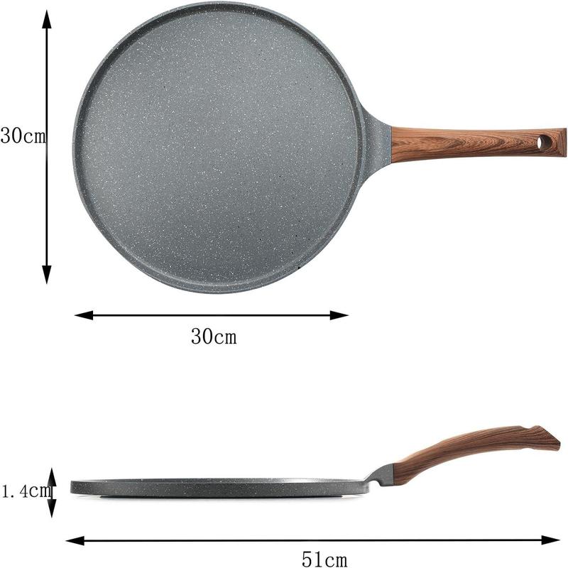 Nonstick Crepe Pan, Swiss Granite Coating Dosa Pan Pancake Flat Skillet Tawa Griddle  with Stay-Cool Handle, Induction Compatible