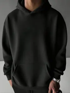 Men's Fashion Classic Knitted Fleece Lined Hoodie, Casual Fitted Plain Long Sleeve Pullover, Fall & Winter Wear, Comfortable and Stylish Sweatshirt