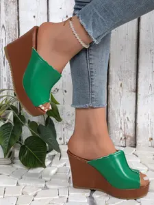 Summer New Fashion Street Style Stylish Leopard Print Wedge Fish Mouth Mules, Women's Thick Sole Waterproof Platform Slip-On Sandals Elegant