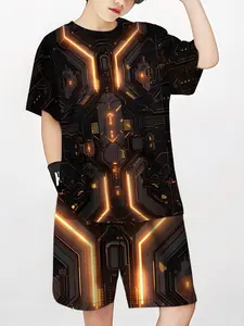 Boys' Short Sleeve Top & Shorts Set, All-Over Printed Design, Slim Fit Casual, Perfect for Outdoor Activities