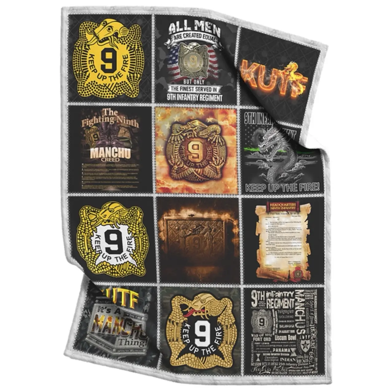 9th Infantry Regiment Quilt Style Sherpa/Fleece Blanket