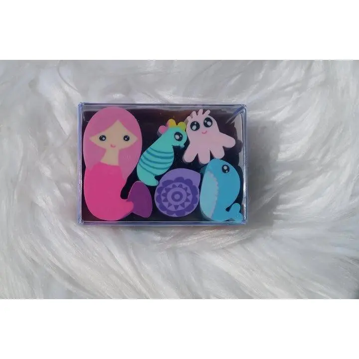 Kawaii Mermaid & Sea Animal Eraser Set - Chunky Ocean-Themed School Supplies for Kids - Includes 5 Vibrant Sea-Themed Erasers - Soft High-Quality Material - Perfect for Classroom Rewards & Back to School Gifts