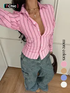 Women's All Over Striped Print Button Front Shirt, Casual Button Down Long Sleeve Top for Spring & Fall, Ladies Clothes for Daily Wear, Button Front Blouse