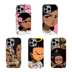 Black Girl Art & The Boonddddocks Phone Cases,Magic & Cartoon Vibes Aesthetic Dual-Layer design phone Cover,for iPhone 17 16 15 14 13 12 11 8 7 for Samsung Series,Trendy Cover,Durable Shockproof Protective hard