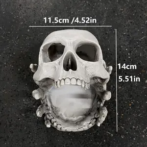 Skull Shaped Jewelry Holder for Ring & Charm, Resin Gothic Skull Decorative Storage for Earring Trinket, White Dark Aesthetic Halloween Decor, Shelf Display Gift for Bedroom, Living Room Home Office, Jewelry Storage Box