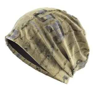 Summer Vintage Letter Print Stretch Beanie Hat, Unisex Lightweight Elastic Skull Cap Daily Wear