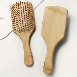 Bamboo Hair Comb and Brush Set with Anti-Static Scalp Massager - Perfect for Detangling, Suitable for Curly or Straight Hair, Features Bamboo Handle and Plastic Bristles to Reduce Static and Massage Scalp