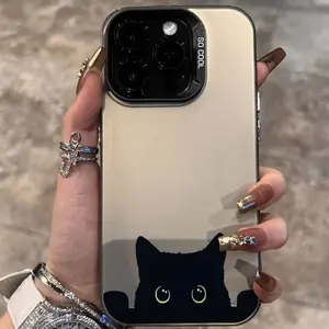 Advanced Cartoon Black Cat Pattern Case for iPhone 15 16 14 Pro Max 13 12 11 XR XS Plus Shockproof Anti-Scratch Durable PC Back Protective Cover.