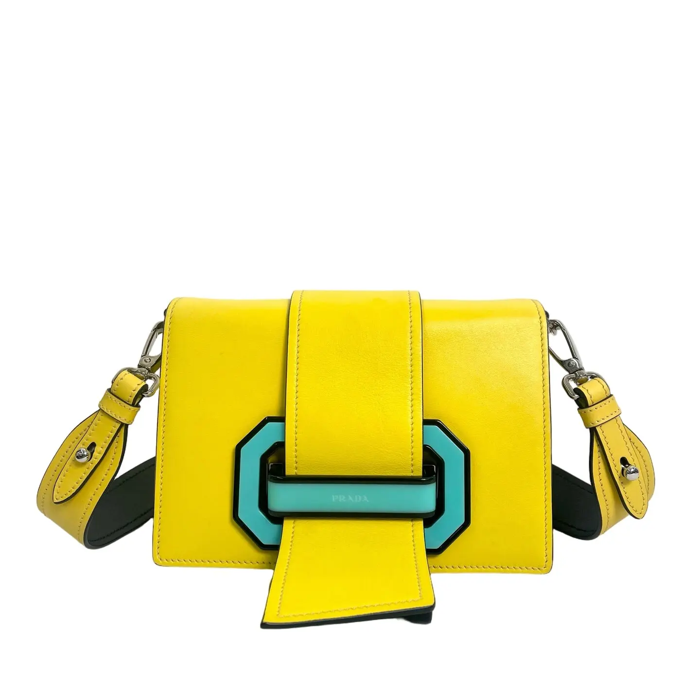 Pre-owned leather crossbody bag Prada Yellow Plex Ribbon Bag with Turquoise Buckle