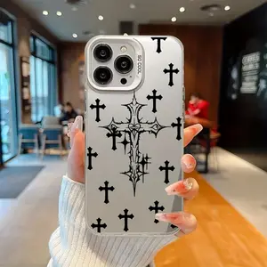 [Trending] Simple Black Cross IMD Silver Phone Case, Stylish And Minimalist, Suitable For IPhone 12/12 Pro/12 Pro Max/13/13 Pro/13 Pro Max/14/14 Pro/14 Plus/15/15 Pro/11/11 Pro Max/16/16 Pro