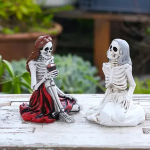 Gothic Garden Skull Girl Figurines, Gothic Aesthetic, Romantic Resin Statue Set, Halloween Decorations, Outdoor Lawn Ornaments, Exterior Decorative Statues, Perfect Gift Idea