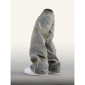 2025 American  Fashion Patch Baggy Casual Jeans For Men And Women Y2K High Street Harajuku High Waist Wide Leg Denim Trousers