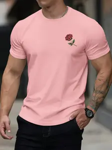 Red Rose Gentle Tattoo Fashion Casual T-shirt Item, Light Pink and Crimson, Whispering Roses Hidden in the Clothes Room, Couple's Matching Top