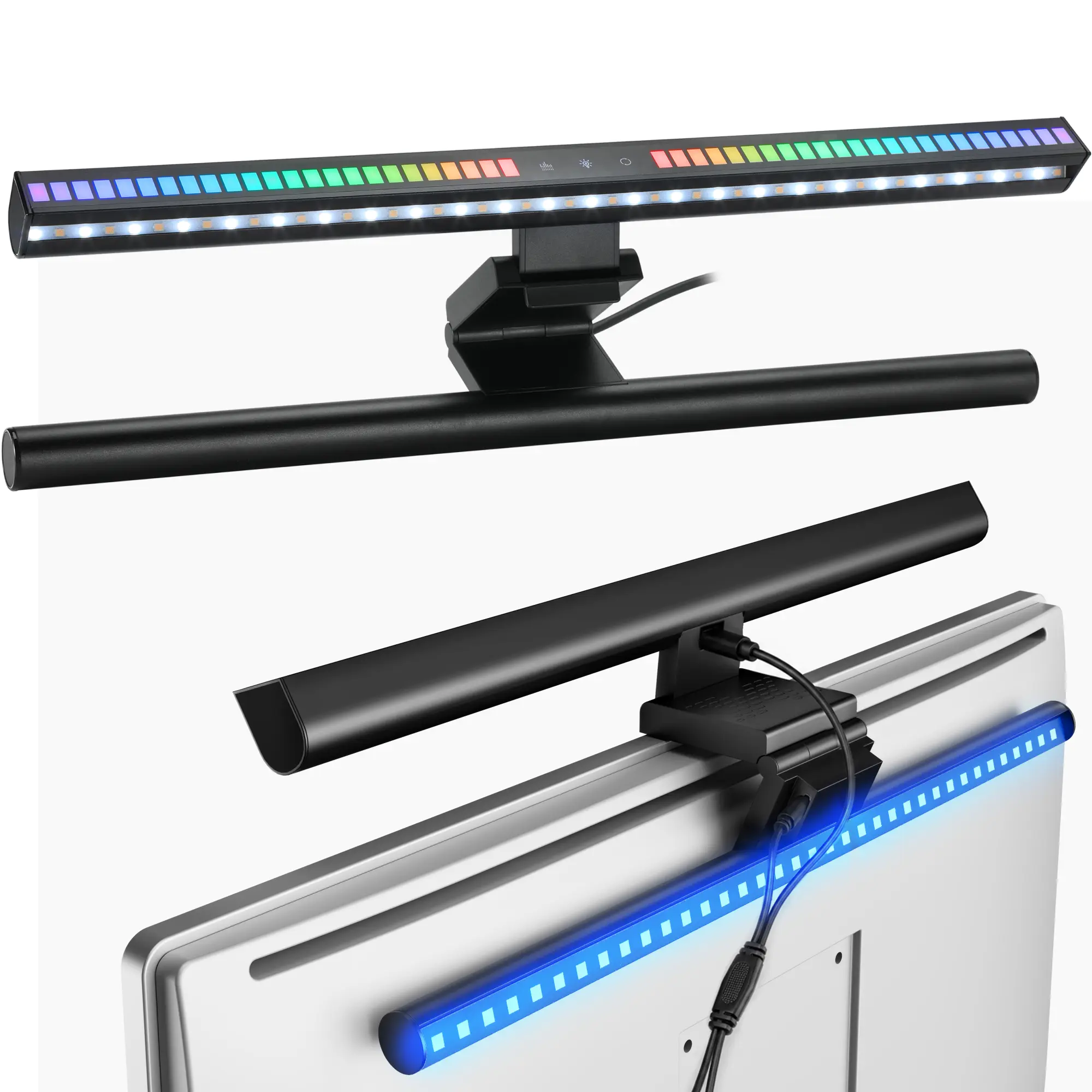 ARES WING GOG1007BK RGB LED Gaming Monitor Light Bar - AC-Powered, Music Sync, Asymmetrical Rectangular Screenbar, Eye-Care Desk Light, Auto-Dimming, 5 Color Temperatures, Stepless Dimmable, Dual Side Design