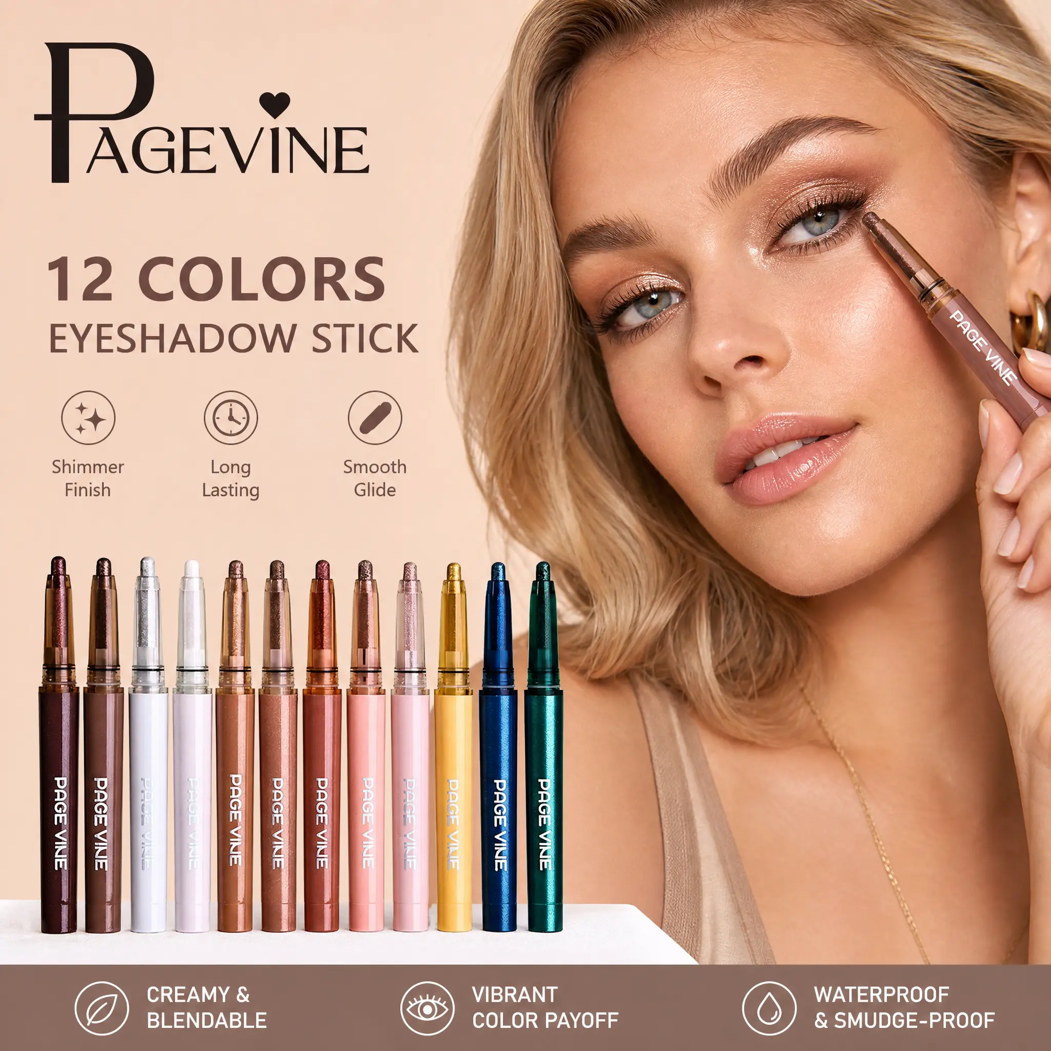 TikTok Viral Shimmer Highlighter Eyeshadow Stick - Long-Lasting Glowing Effect Eye Makeup Pencil, Lite Finish Vibrant Makeup Products for All Skin Types, Vibrant Glow