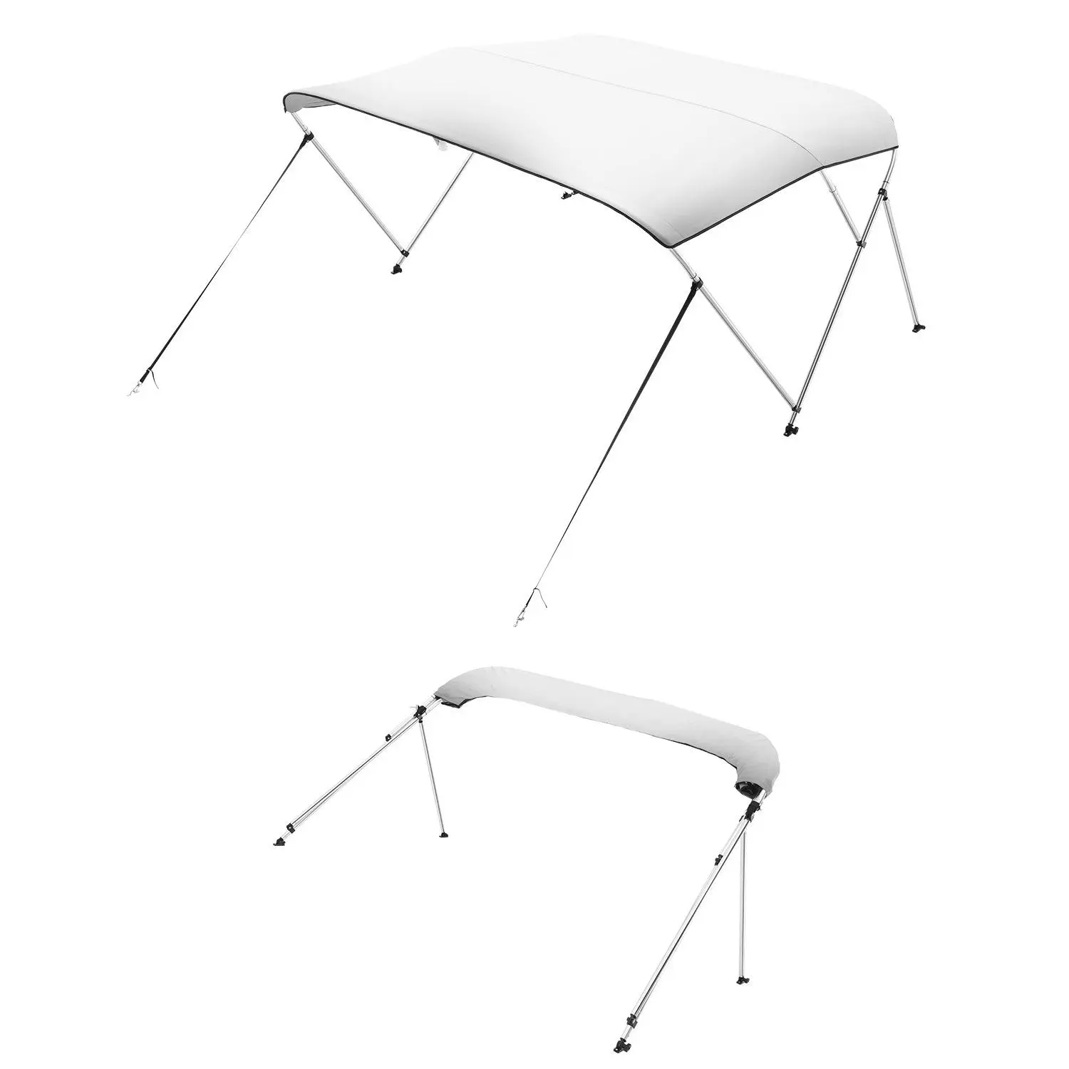 VEVOR 3-Bow Folding Boat Shade Bimini Top, 72x(79-84)x46 in, 600D Polyester Sunshade Canopy, Adjustable Aluminum Alloy Frame, Waterproof UV-Resistant Fishing/Canoeing Shade, 2 Support Poles, 4 Straps, Storage Bag, Light Grey