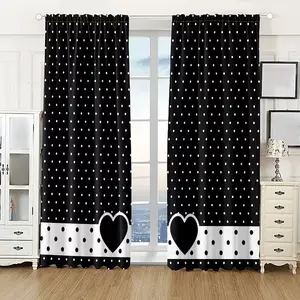 2 Piece Polka Dot Heart Pattern Curtains, Window Curtain, Polyester Fiber Material, Light Blocking Drapes for Bedroom Living Room Office Home Decor