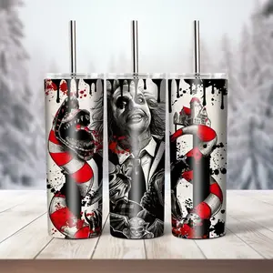 Beetlejuice Beetle Juice Tumbler 20oz Double-Walled Insulated with Clear Lid & Straw Permanent Sublimation Ink Design Hand-Made Stainless Steel Safe