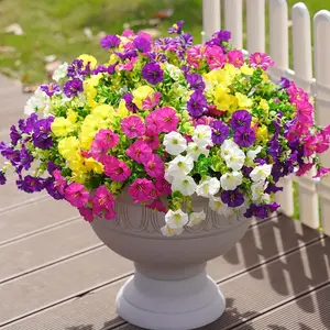 Artificial Outdoor Flowers, Fake Plants for Spring Summer Decoration, Silk Morning Glory Eucalyptus UV Resistant Realistic Faux Flowers for Outside Planter Porch Yard Patio Balcony, Lifelike Fake Plant, Decorative Items