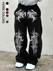 Men's Gothic Thorn Print Sweatpants, Abstract Totem Design, Dark Lines, Breathable Material, Loose Fit, Multiple Colors Available, Casual Sporty Trousers, Casual Sports Pants, Athleisure Pants