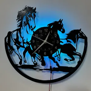 LED Horse Design Vinyl Wall Clock, Perfect Home Decor Gift for Birthdays, Mother's Day, Easter, Graduations, Christmas, Halloween
