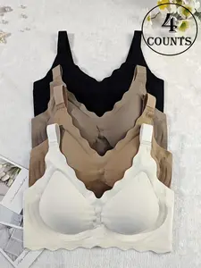 4 Pack Women's Seamless Soft Wirefree Bras with Wide Adjustable Straps, Comfortable Breathable Daily Wear, Lady Underwear