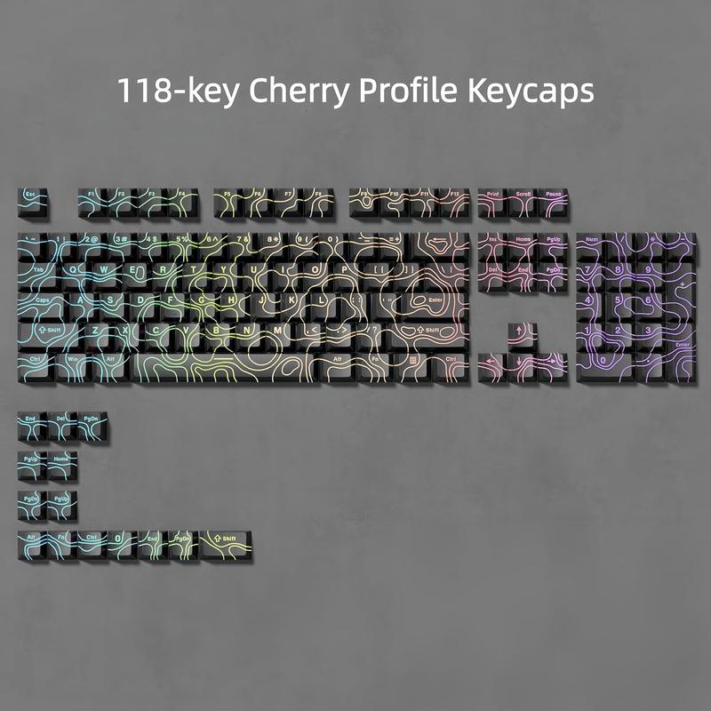 Womier PBT Keycaps,Topographic Shine Through Cherry Profile Keycap for All US Layout Mechanical Keyboard