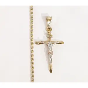 Plated Tri-Color Cross 2mm Rope/Braided Chain Necklace