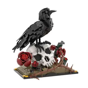 Gothic Raven & Skull Art Building Set 733 PCS with Crow Skulls Roses & Books Dark Botanical Art Block Kit Compatible with Lego Perfect Gift for Gothic Fans & Brick Collectors Holiday Valentine's Day & Birthday Decor