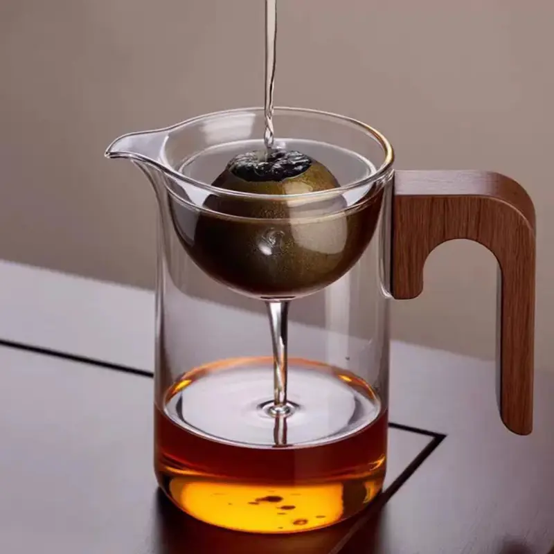 Antique Traditional Glass Tea Pitcher with Tea Ball Filter, 350ml/11oz Capacity, Wooden Handle, Classic Serving Drinkware for Office & Everyday Use